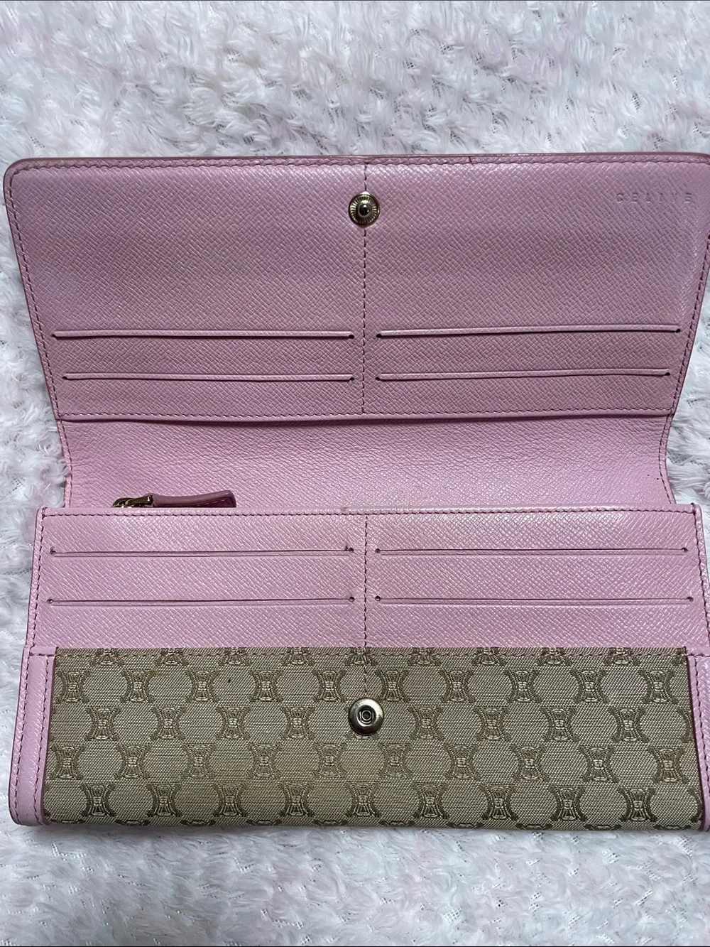 Celine Monogram Continental Wallet with Pink Trim